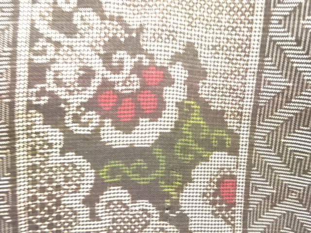 JAPANESE KIMONO / ANTIQUE KIMONO / SILK / DORO OSHIMA TSUMUGI / WOVEN FLORAL ARABESQUE